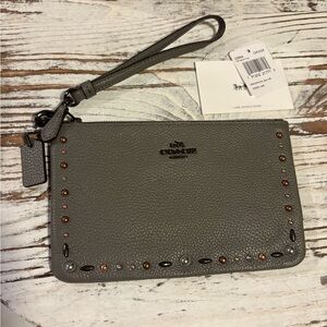 Coach Pebble Gray Wristlet with Stud Details
